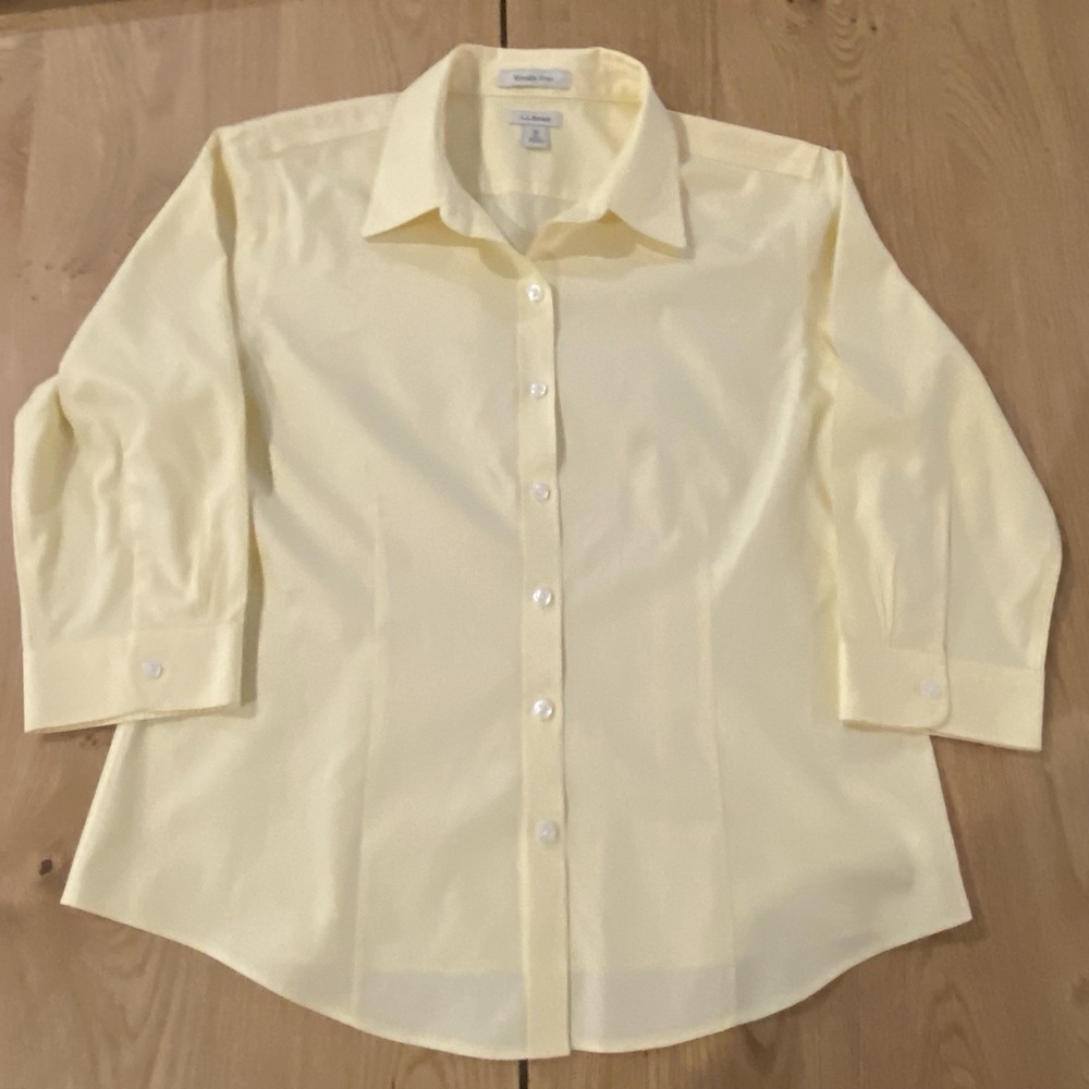 L.L.Bean Women Yellow 3/4 Sleeve Button-Down Shirt Medium Classic